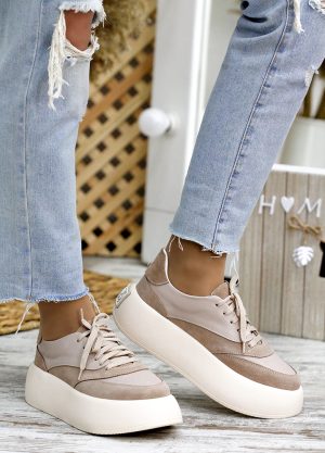 Шкіряні кеди беж Bruklin 7768