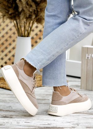 Шкіряні кеди беж Bruklin 7775