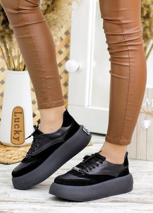Шкіряні чорні кеди Bruklin 7790