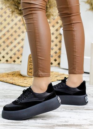 Шкіряні чорні кеди Bruklin 7790